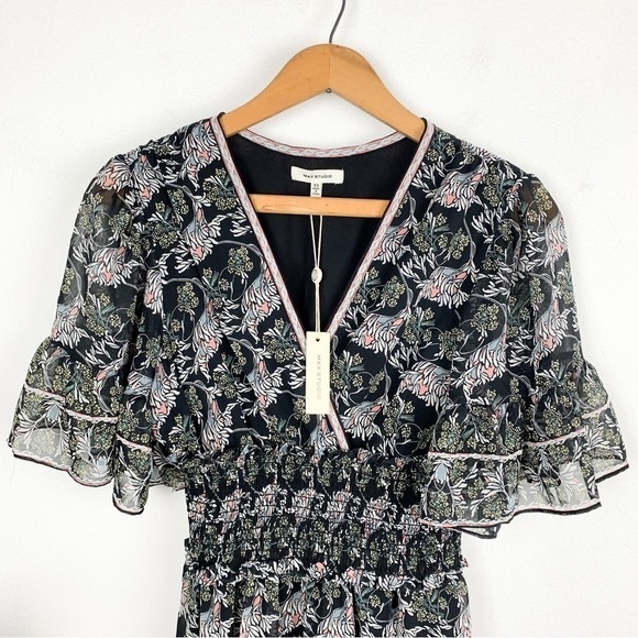 NWT Max Studio Floral Flutter Sleeve Tiered Dress Sz XS - Picture 3 of 8